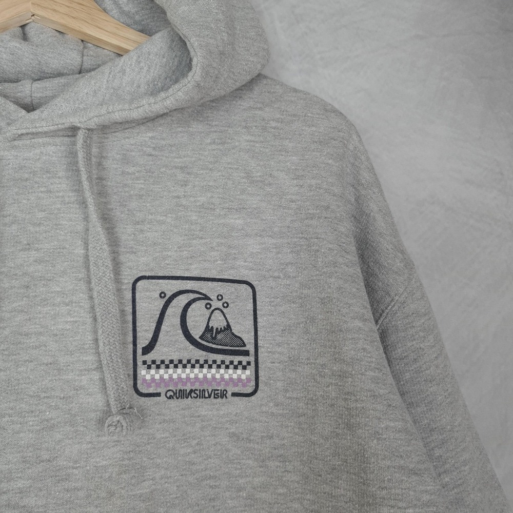 Quiksilver Hoodie Mens Large Gray Pullover Surf Graphic Logo Skate Streetwear - Picture 4 of 16